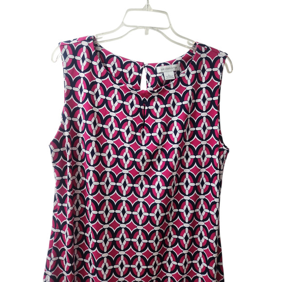 Liz Claiborne Geometric Pattern Dress Navy, Pink and White Size Large - Picture 6 of 9